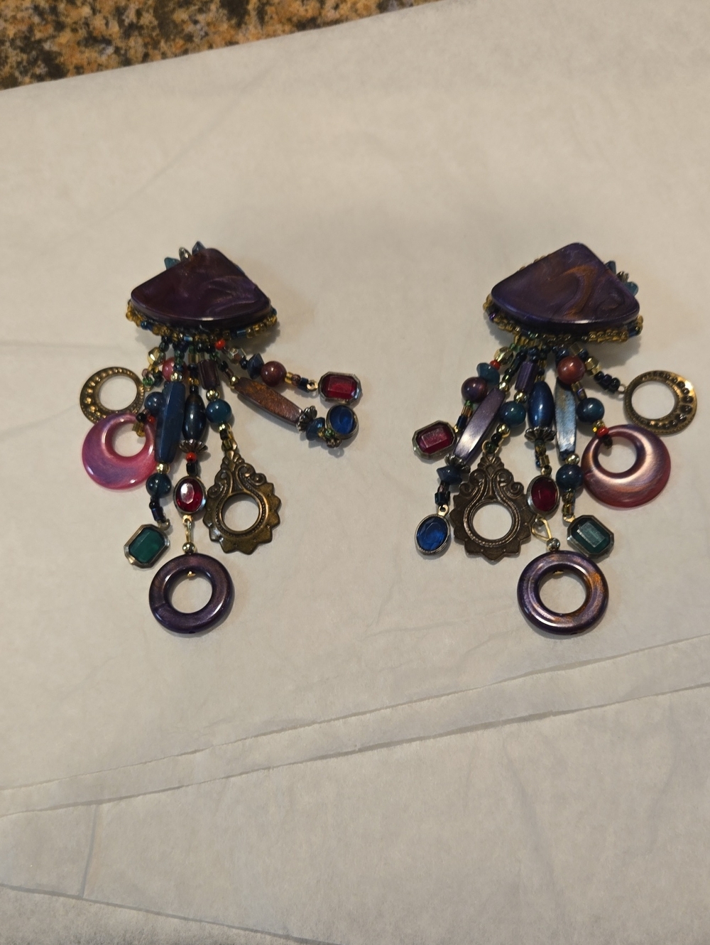 Bohemian Multi-Color Dangle Statement Earrings - Purple Accents - Picture 1 of 4
